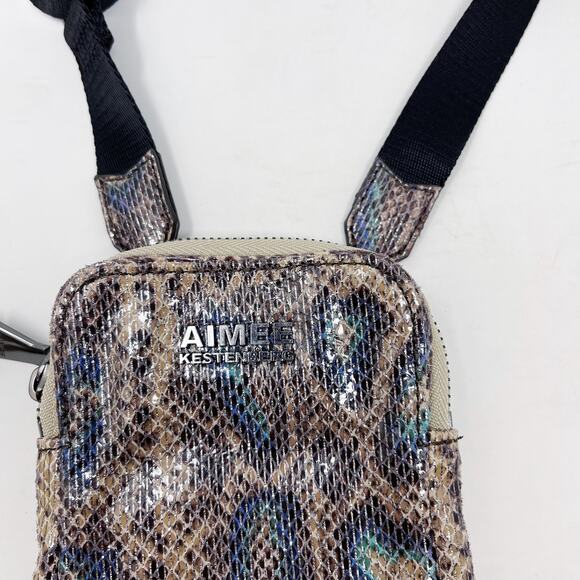 Aimee Kestenberg Snakeprint Just Saying Stadium Crossbody Bag Bejeweled Leather - Picture 4 of 10